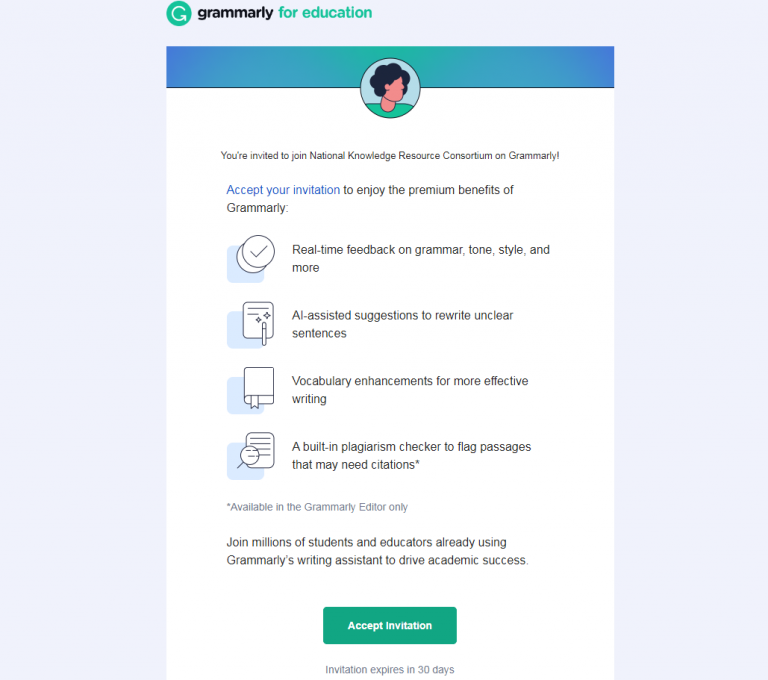 Grammarly subscription renewed through National Knowledge Resource Consortium (NKRC)